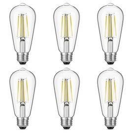 Gozelux Gozelux Vintage LED Edison Bulbs, 6W, Equivalent 60W, High Brightness Daylight 5000K, ST58 Antique LED Filament Bulbs with 90+ CRI, E26 Medium Base, Dimmable, Clear Glass, Pack of 6