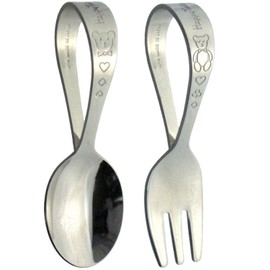 Nagao Tsubame Sanjo HT-125 Happy Bear, Baby Spoon & Fork Set, 3.5 inches (9 cm), Made in Japan
