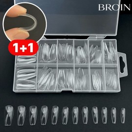 [1+1] Broin Premium Soft Fit Nail Tips, 3 Types, 240p Soft Transparent Full Tip, 1 Piece, Coffin 1+1 / [1+1] 브로인 프리미엄 소프트핏 네일팁 3종 240p 말랑 투명 풀팁, 1개, 코핀 1+1