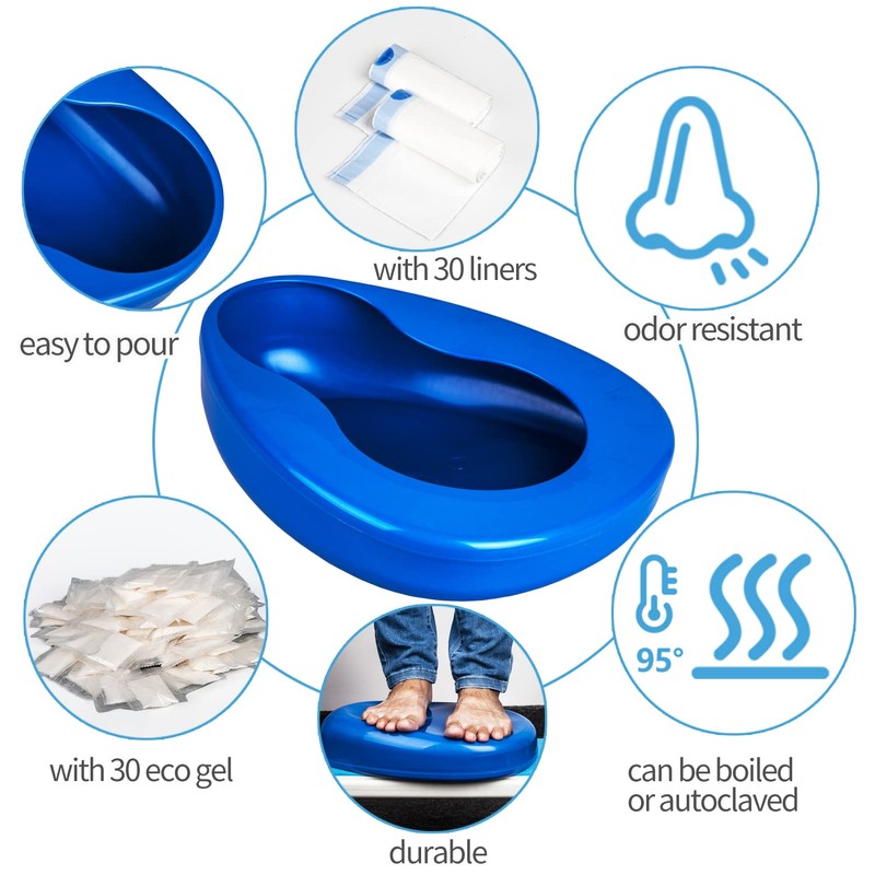 Bed Pan Set with 30 Absorbent Gel Pads and 30