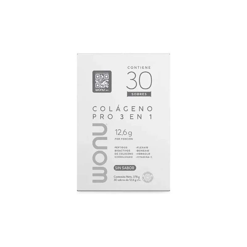 Colágeno Hidrolizado Wonu Pro 3 En 1 Sin Sabor 30
