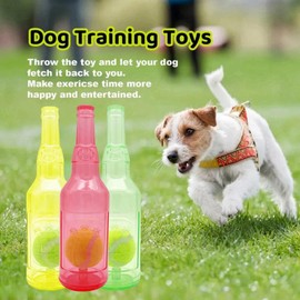 Crunch Play Bottle Toy,Bottle Toys for Dogs with Tennis Ball,Interactive To-ys for Dogs,Squeaky Do-g Interactive Play T-oy,Ball in A B-ott-le Dog To-y,Water Bo-tt-le Do-g To-y,Plastic Do-g T-oy,Red