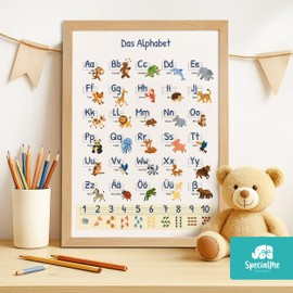 SpecialMe® Alphabet Poster for Children Learning Poster Letters Numbers ABC Animals Gift School Learning DIN A5, A4, A3