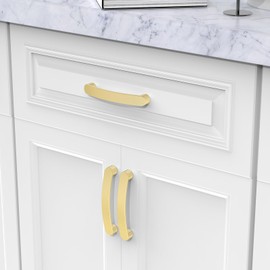 FURNIWARE Pack of 10 Brass Cabinet Handles, Kitchen Handles Drawer Pulls 128mm(5 Inch) Hole Center, Hardware Modern Kitchen Cabinet Door Handles, for Kitchen and Bathroom Cabinets Cupboard