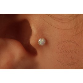 White Opal Tragus Stud For Women - 3mm White Opal Silver Tragus Pin, 22 Gauge L Shaped Sterling Silver Tragus Stud (sterling-silver)