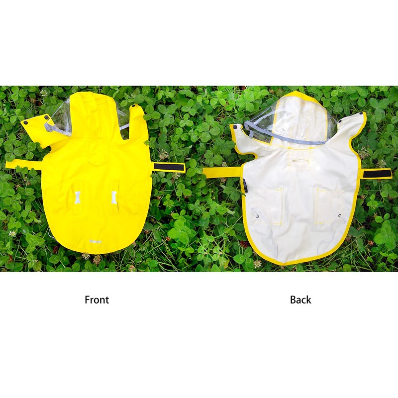 Dog Waterproof Raincoat with Poncho Hoodie, High Reflective Adjustable Yellow