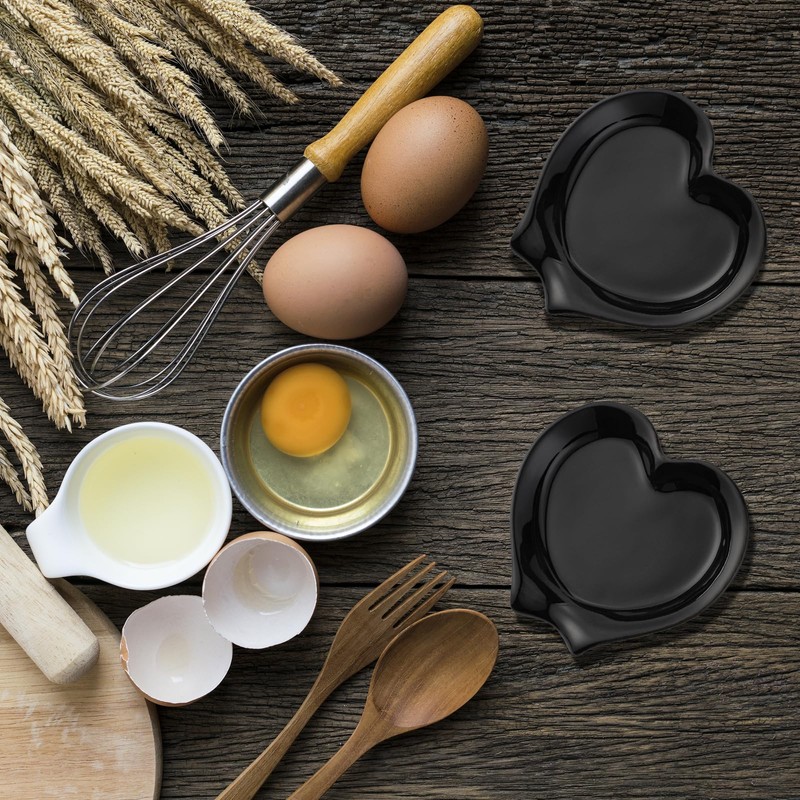 Ceramic Spoon Rest Set of 2 Kitchen Spoon Holders (Black)