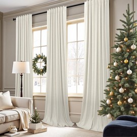 Blackout Curtains 94 Inches Long Custom Rustic for Living Dining Room Darkening Faux Linen Curtains Drapes Weather Burg Thermal Insulated Sound Draft Cold Warm Blocking Curtain No Light Cream Back Tab
