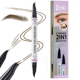 2CHILL Eyebrow Pencil, Waterproof Microblading Eyebrow Pen with 2 Tips, Eyebrow Pencil with 2-Prong Fork Tips & Precise Brush Tip for Natural Make-Up (Dark Brown)