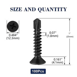 SG TZH #14 X 1" Sheet Metal Screws 100Pcs 410 Stainless Steel Quick Flat Head Self Drilling Screws Black Oxide