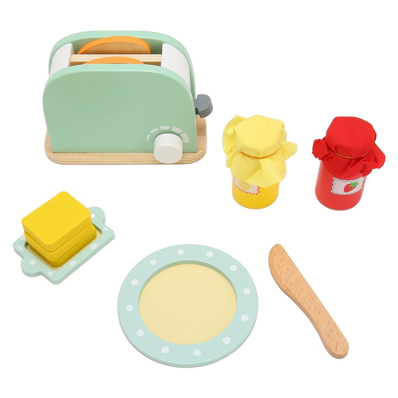 Toaster Toy Set Safe Durable Solidwood Round Edges Hand Eye