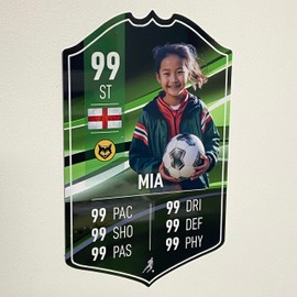 ShopQuality4U Personalise Football Cup Player Stats Card Sign - Green Background Printed Metal Shield Sign Wall Art A4 Player Add Name (28x17cm)