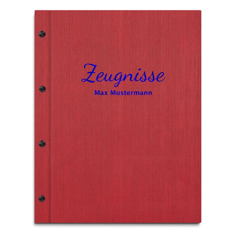 Handmade Certificate Folder with Your Own Name in Red Linen
