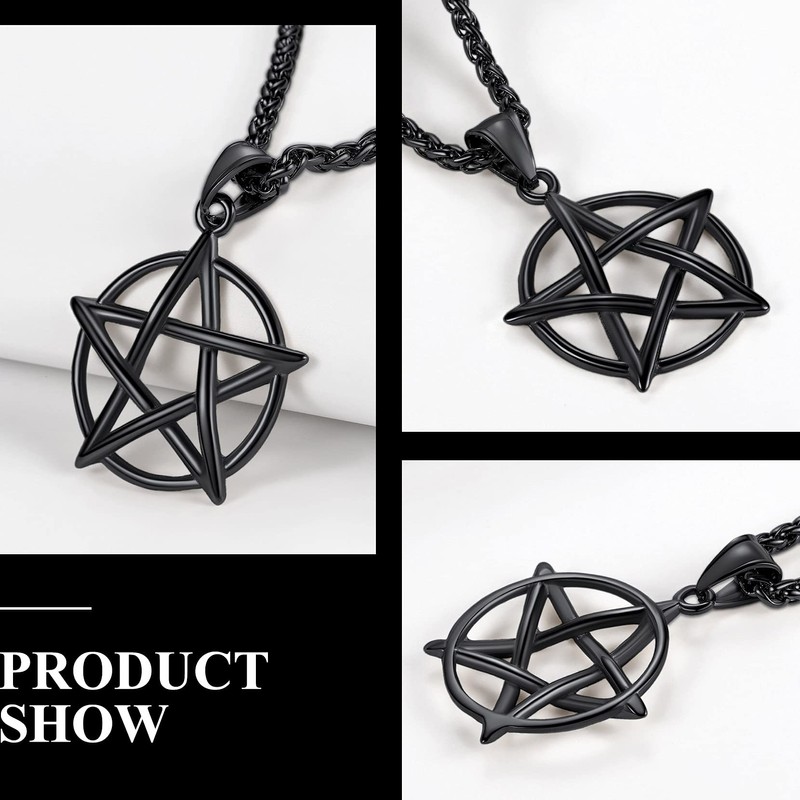 Richsteel Satanic Necklace For Men Witch Pendant Pentagram Necklaces Mens