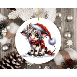 Twisted R Design Cute Cow in Santa Hat Ceramic Ornament Christmas Tree Decoration