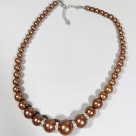 Fashion Jewelry Womens Brown Pearl and Crystal Necklace Earrings Pearl Set Box