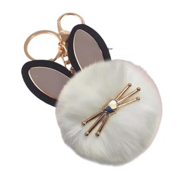 OWL Pom Pom Keychain Fluffy Cute Owl Keychain Faux Animal Fur Pom Pom Keychain for Bag Decor cat (cat love white)