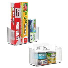 FavoThings 2 Pack Cabinet Door Organizers Plastic Wrap Holders for Kitchen Organizers, No drilling Wall Door Mount Kitchen Wrap Rack for Foil Wrap, Cling Wrap, and Food Bags, Clear