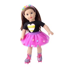 NIXNUT Doll Clothes Dress T-Shirt Skirt Summer Clothing for American Girl Doll 18-inch Heart Pattern