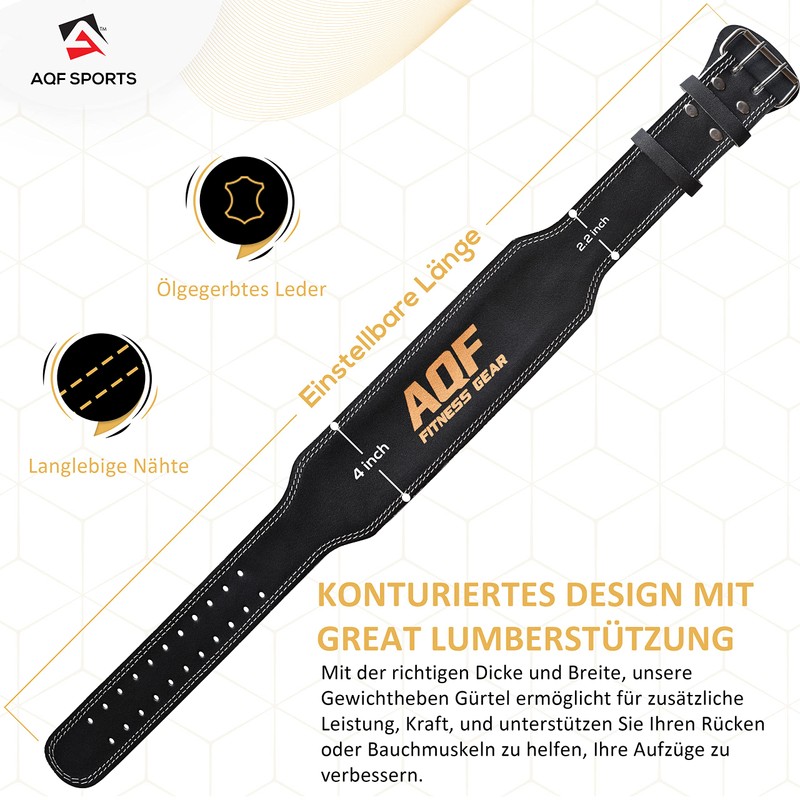 AQF Leather Weight Lifting Belt Body Building Fitness Gym Back
