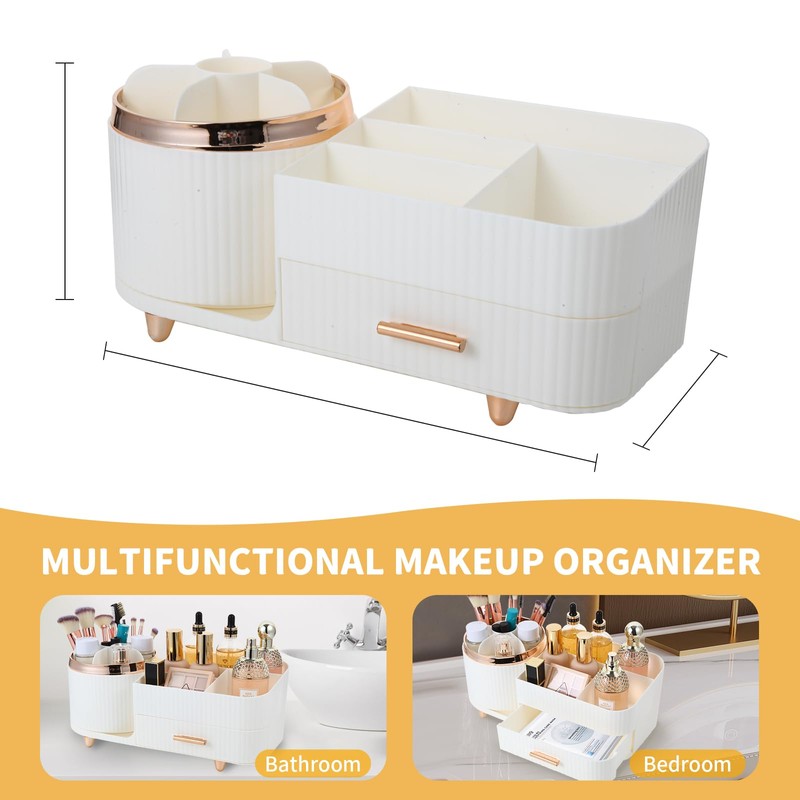 Growsun Makeup Organizer Countertop with Drawers 360 Rotating Makeup Brush