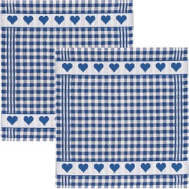 Kracht Terry Tea Towel Pack of 2 Terry Cotton Jacquard Checked Heart Blue Size 50 x 50 cm