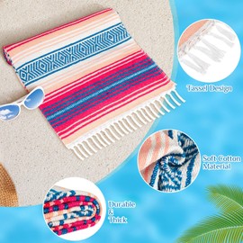 Oudain Mexican Blankets and Throws 45 x 70 Inch, Cotton Outdoor Camping Blanket Woven Serape Yoga Blanket Fiesta Picnic Beach Blankets(Stylish Color, 4 Pack)
