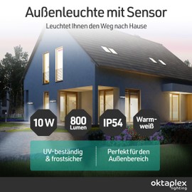 Ambo Motion Outdoor Light with Motion Sensor 10 W 800 lm 3000 K Warm White IP54 Outdoor Lamp with Sensor Anthracite Outdoor Light Oktaplex Lighting