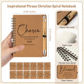 Kosiz 36 Sets Christian Gifts Bulk Father's Day Gifts for Church Inspirational Bible Verse Spiral Notebook and Religious Bamboo Ballpoint Pen Journals with Scripture for Sunday School Teacher (Brown)