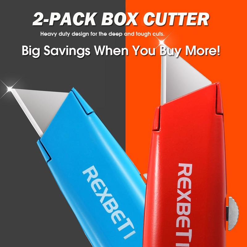REXBETI 2 Pack Utility Knife with Extra Blades, 2 Color