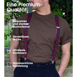 Pierrot Braces for Men Wide Made in Germany / France - Ultra Strong Elastic Band & 4 Extra Strong X-Clips - Adjustable Length up to 130 cm - Lifetime Guarantee, Red Dandy