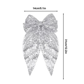 Bdfgh Silver Hair Bow Tie, Silver Hair Clip with Glitter, Sparkly Hair Accessories for Women Girls, Sparkly Bow Tie for Short Long Hair, Glitter Sequin Bow Tie for Birthdays Holidays Partie (Silver)