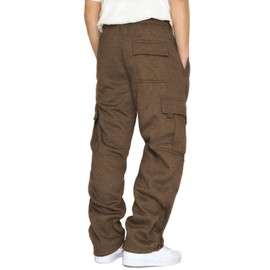 Lasjixion Men's Cargo Sweatpants Open Bottom Fleece Hiking Jogger Cargo Sweatpants for Men with Pockets Khaki