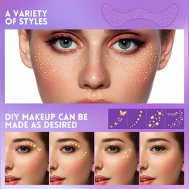 AUSLKA Glitter Freckles Face Tattoo, Glod Face Glitter Makeup Speckles 5 Styles in a Pack, Face Glitter Freckles Tattoos for Women, Gold Freckles Patch for Holiday Dance Music Party, 10 Sheets