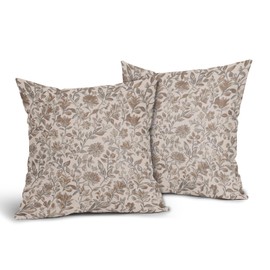 Vintage Floral Pillow Covers 20x20 Inch Set of 2 Burnt Orange Gray Antique Flower Block Print Throw Pillow Covers Neutral Traditional Square Cushion Case Decoration for Couch