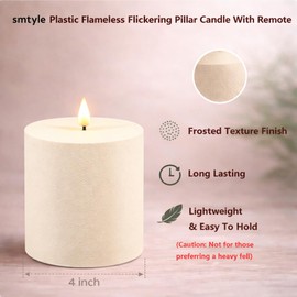 smtyle 4" x 4" Ivory LED Flameless Battery Plastic Operated Flickering Pillar Candles with Remote Set of 2 for Bathroom, Coffee Table or Dining Table Decor
