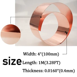 Tynulox Pure Copper Flashing 0.4mm x 100mm x 1M Copper Metal Sheet Roll Copper Strip for Jewelry, Crafts, Repairs, Electrical