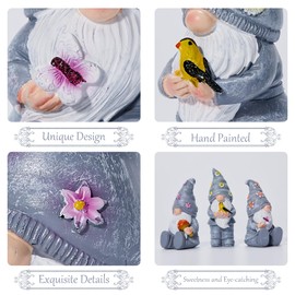 Artpaul 3 Pcs Gnomes Decorations Figurine Resin Statues,Cute Mushroom Bird Butterfly Gnomes for Home Table Shelf Gift Décor Accents (Grey)