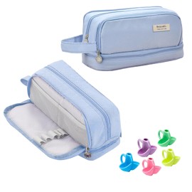 Estuche para Lápices de Gran Capacidad,Con 5 Agarres para Lápices,Estuche de Gran Capacidad Con 3 Compartimentos,Almacenamiento de Papelería,Adecuado para La Escuela,Oficina,Viajar