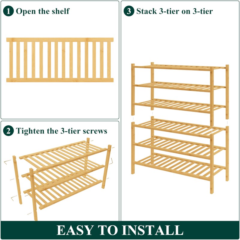 Smiry Bamboo Shoe Rack for Closet, 6 Tier Wooden Stackable