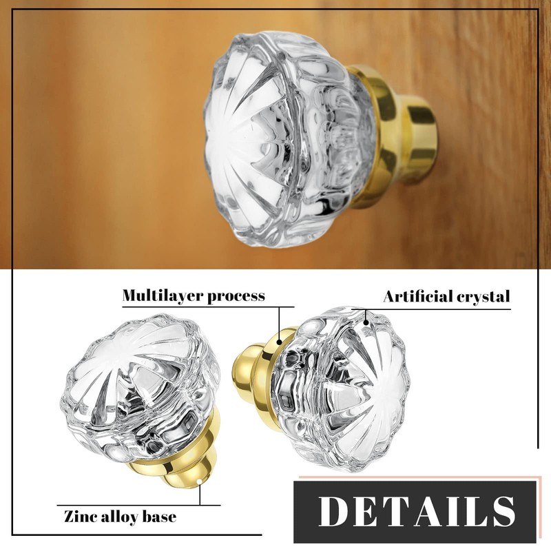 Amylove 8 Set Crystal Door Knobs Mortise Style Fluted Glass