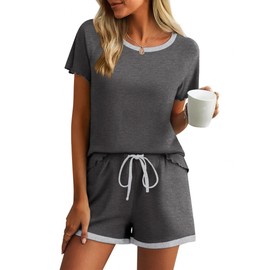 Ekouaer Womens Pajamas Short Sleeve Sleepwear Pjs Shorts Set 2 Piece Loungewear Summer Sleepwear Set Dark Gray,Small