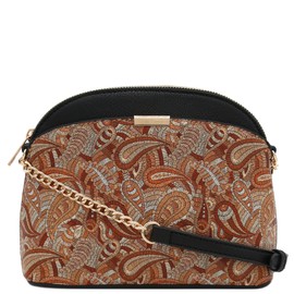 FashionPuzzle Leopard Print Small Dome Crossbody with Chain Strap (Classic Black/Tan)
