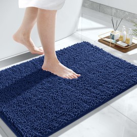 Yimobra Chenille Bathroom Rugs - 32"x20" Super Luxury Soft & Absorbent Quick Dry - Non Slip Bath Mat for Tub Shower - Machine Washable - Navy Blue