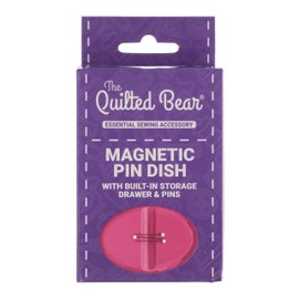 The Quilted Bear Magnetic Pin Dish - Magnetic Pin Cushion with 25 Pearl-Headed Sewing Pins & a Handy Plastic Pin Drawer for Dressmaking Pins & Sewing Accessories (Pink)
