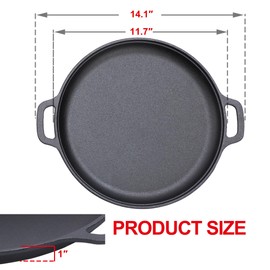 Nice Cooker 14-Inch Cast Iron Pizza Griddle Pan, Heavy-Duty, Extra-Lightweight Design – Even Heat for Outdoor Grilling, Family Dinners Camping, Baking, Induction Stovetops