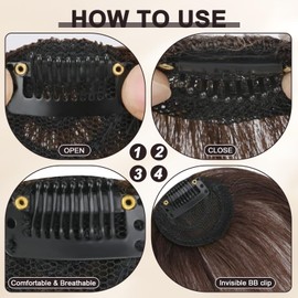 Fringe Clip In Hair Clip On Bangs 100% Human Hair Fake Fringe for Daily Wear (Dark Brown)