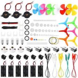 Sntieecr 6 Set 131 PCS DC Motors Kit, Science Experiment Kit Mini Electric Motor 1.5-3V 15000RPM with 66 PCS Bulbs, Buzzer Sounder, Shaft Propeller, Instruction, for Kid DIY STEM Engineering Project