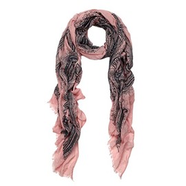 Premium Viscose Vintage Paisley Print Frayed End Scarf, Pink