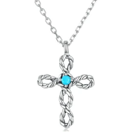 Mini Collar De Cruz Trenzada Vintage De Plata De Ley 925 para Mujer, Joyería Fina Turquesa, Regalo De Joyería De Moda Bohemia